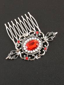1pc Vintage Metal Flower & Leaf Design Hair Clip, Red, Festive Holiday Gift, Combs, Side Comb, Headpiece, Hair Accessories, New Year Glamour, Hair Accessories For Women,Summer,Travel,Festival,Birthday - Multicolor - View 12