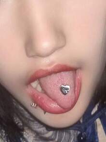 1pc Skin-Friendly Hypoallergenic Titanium Steel Heart Shaped Tongue Ring, Suitable For Drinking, Punk Style Unisex Body Piercing Jewelry - Heart-shaped Tongue Piercing - View 7