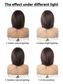 Perucă bob maro închis de 35 cm cu breton, perucă sintetică maro rezistentă la căldură, aspect natural, potrivită pentru purtare zilnică de către femei, petreceri și cosplay. (Vă rugăm să rețineți metodele de purtare și întreținere. Din cauza iluminării și unghiului în timpul fotografierii, culoarea reală a produsului poate diferi ușor de cea din imagine.)