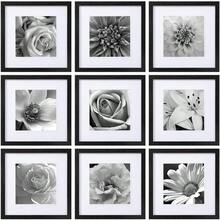 12x12 Picture Frames Set Of 9 With Mat For 8x8 Photos Or Without Mat For 12x12, Square Gallery Wall Decor Collage For Picture Display, Black Frame Set For Wall Hanging - màu đen - Xem 1
