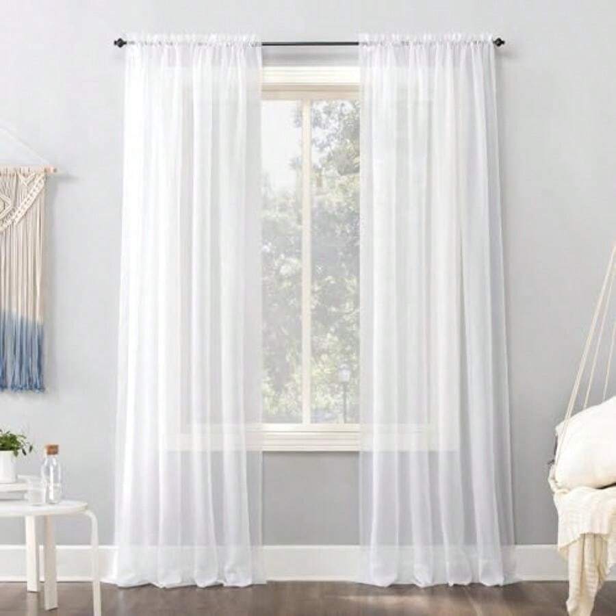 No- 918 Emily Panel de cortina de gasa traslúcida, , 59" x 95", 1 undidad(149.9An x 274.3Al cm (1 Paneles) Blanco) - Multicolor - Ver 1