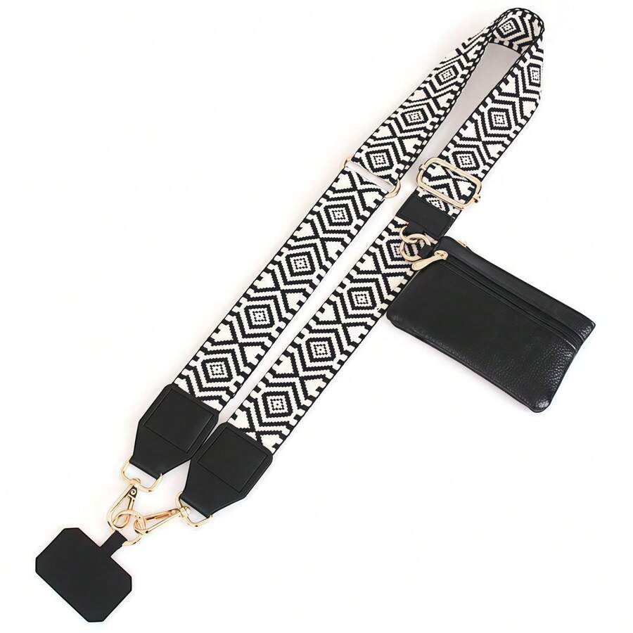 Correa cruzada para teléfono con bolsillo con cremallera, accesorio para teléfono con clip y billetera, correa de muñeca ajustable para teléfono inteligente - Negro-02 - Ver 1