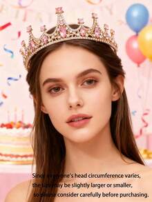 1pc Women's Fashionable Pink Color Princess Crown Hairband With Rhinestone For Birthday Party Royal Tiaras Costume Crown Hair Garland Headpiece, Tiara Crown, Wedding, Bridesmaids Gifts, Hair Accessories For Women - Baby Pink - View 2