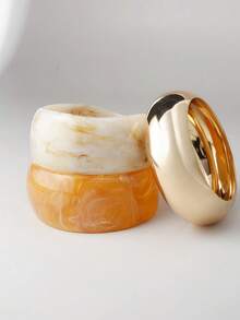3pcs Set Exaggerated Asymmetrical Resin Semi-Transparent Bracelet For Women, Unique & Versatile - Multicolor - View 2