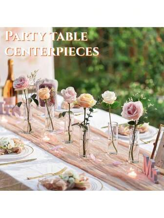 6个圆柱形塑料花瓶，透明纤细单瓶，可用作餐桌摆饰 - 简约风格，家居美学桌面装饰，适用于婚礼、生日、新娘送礼会、派对、活动、餐桌装饰、活动装饰