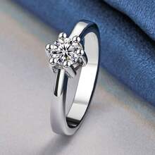 925镀银闪亮立方氧化锆戒指，经典六爪设计，适合女性订婚、婚礼、派对及日常佩戴，时尚饰品，情人节/节日礼物。 - 銀色 - 查看 4