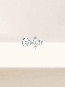1pc 925 Sterling Silver Zirconia Stone Tassel Chain Threaded Stud Earrings, Flat Base Earrings Suitable For Ear Cartilage Piercing, Low Allergy, Women Flat Stud Earrings, Ear Cartilage Piercing Jewelry - Silver - View 9