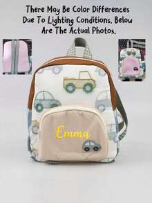 A Mini Casual And Versatile Back-To-School Backpack With A Cute Cartoon Car Print And A Custom Package With A Personalized Name Or Holiday Message. It Can Be Customized With Unique Names, Letters, Lucky Numbers, Etc. Perfect For Traveling, Dancing, Working Out, Gifts For Friends, Daughter's Birthday Gifts, Souvenir Bags, Christmas New Year Back To School Season. - Multicolor - View 7