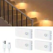 AMILL 4/2/1 PACK Motion Sensor Wall Light, Rechargeable Indoor Stair Night Light With Warm White & Type-C, Wireless Auto On/Off, Human Body Detection For Hallway Bathroom Bedroom - trắng - Xem 1