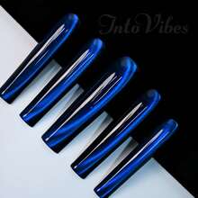 Premium Handmade Cat Eye Long Square Press On Nails, Magnetic Shimmer Gradient, Galaxy Effect Nail Set, Party, Night Glam Summer Easter - Royal Blue - View 8