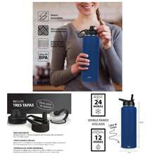 Termo de Acero Inoxidable para Agua y Caf 1200 ml 40 oz Contiene 3 Tapas para Diferentes tipos de Bebidas, para Mantener la Temperatura Deseada Rojo - Azul Navy - Ver 1