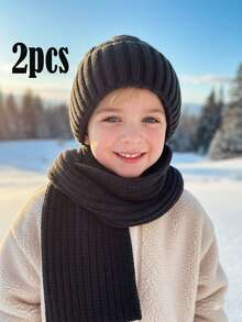 2件套幼儿男童针织帽+针织围巾套装，秋冬保暖宝宝针织服2件套，婴儿针织套装，针织帽+围巾