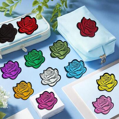 1/9/12pcs Colorful Rose Embroidered Patches, Iron-On/Sew-On Clothing Accessories, Suitable For Clothes, Bags, Hats, Jeans, Backpacks DIY (Multiple Colors Available)