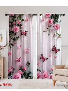 2pcs,Bright Sunflower Butterfly Pattern, 3D Digital Printing, Common In Living Room, Bedroom, Balcony And Study, Creating A Dynamic And Warm Atmosphere - Multicolor - View 1