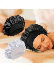 Silk Sleep Cap Satin Hair Bonnet Soft Elastic Waist Silk Pajamas Silk Hair Wrap For Curly Hair (Black & Gold) - Multicolor - View 1