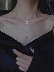 YUNCHUN 1 Stück minimalistischer goldener Legierung runder & rechteckiger Anhänger Halskette für Frauen, zarte Kettengestaltung, vielseitiges Accessoire - Silber - Übersicht 1