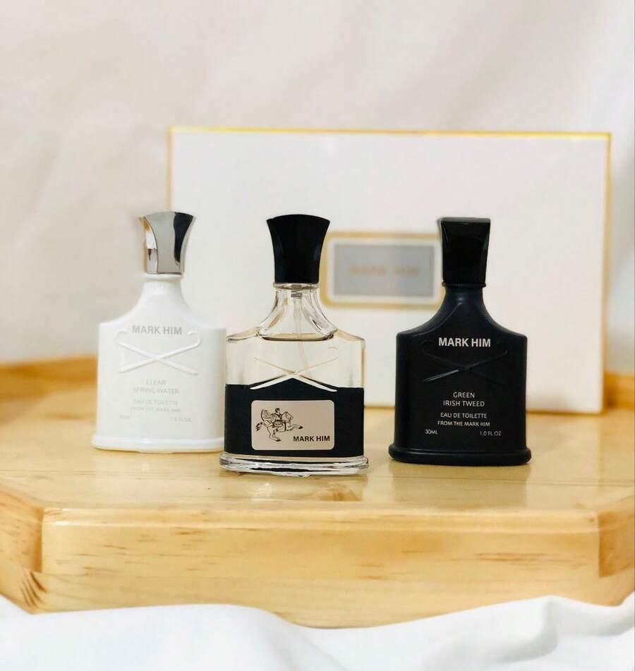 Perfume de hombre Set de 3 Eau de Toilette Mark Him para Hombres (30ml Cada Uno) Perfume feromonas | Aromas de Bergamota, Sándalo y Notas Frescas/Herbales | Botellas Únicas con Diseño Vintage Elegante | Ideal para Cualquier Ocasión & Regalo Luxuoso (Cumpleaños, Navidad, Aniversario) | Variedad de Fragancias para Hombres con Estilo y Confianza Quick Ship - Múltiples aromas - Ver 1