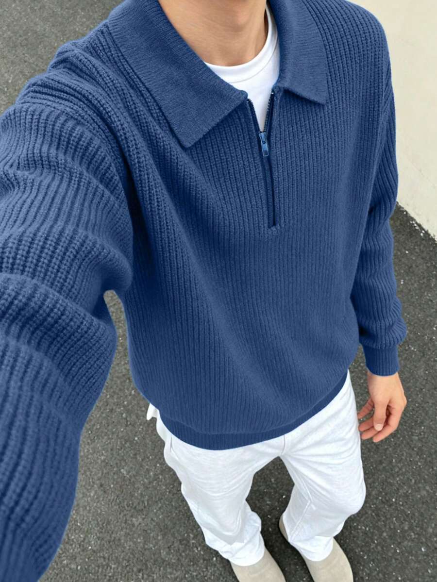 1pc Teen Boy's Solid Klein Blue Simple Casual Versatile Commute Sweater, Autumn/Winter