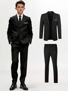 Bộ vest 2 món cho bé trai, bộ tuxedo trang trọng cho trẻ nhỏ, trang phục phù rể, áo khoác và quần vest cưới, bộ vest trang trọng cho thiếu niên, màu đen, cỡ 6-16 tuổi. - màu đen - Xem 1
