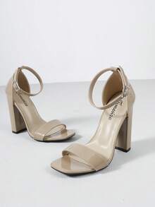 Timesize Giày cao gót đế thô màu mơ cho nữ, giày cao gót dự tiệc cưới, công sở trang trọng cho mùa hè - Màu be - Xem 6