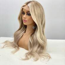 Brown Roots Blonde Ombre Color Hair Lace Front Wigs Pre Plucked Baby Hair Natural Hairline Synthetic Frontal Lace Replacement Wig With Dark Roots 13x4 Free Part 22 Inch 180% Full Density Heat Resistant Fiber For Fashion Women Girls Daily Party Christmas Use Ready To Wear - Blonde Ombre - View 3
