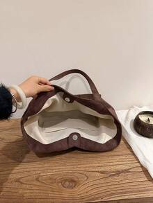 Imitation Suede Tote Bag, Retro Commuter Armpit Bag, Large Capacity, Stylish Shoulder Bag - Coffee - View 8