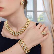 Bộ trang sức xoắn chéo Chunky, Hoa tai cô dâu truyền thống, Vòng cổ, Vòng tay và Nhẫn hợp kim kẽm mạ vàng 18K, Phụ kiện tiệc đính hôn cho tiệc cưới - hoa tai - Xem 11