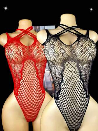 2 Pieces Set Women Hollow Dress Fishnet Sexy Lingerie For Romantic Nightwe