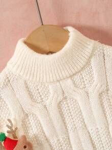 Suéter natalino infantil, blusa de manga comprida com estampa natalina 3D, ideal para meninas, primavera/outono. - Branco - Ver 4