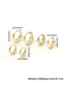 6PCS Simple Gold Plated Copper Metal Minimalist Invisible Hoop Earrings For Girls Glossy Small Geometric Circle Hipho