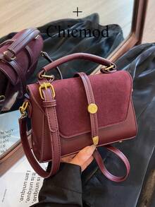 2025 New Suede & PU Leather Mini Square Shoulder Bag, Coffee Brown Vintage Crossbody Bag, Suitable For Daily Use, Dating, Gift, Shopping, Wallet, Young Women, College Students, Office Ladies, Business, Commuting, Outdoor Activities, Travel