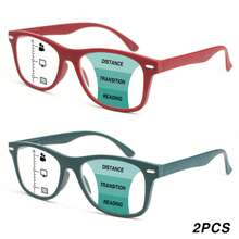 2pcs Fashionable Progressive Multi-Focal Reading Glasses, Lenses For Both Nearsightedness And Farsightedness, Classic Stylish Square Frames, Comfortable Spring-Hinged Temples, Unisex - Green+Red - View 16