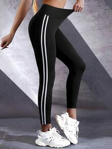 Women Tummy Control Compression Leggings, High Waist Workout Running Yoga - Black - View 2
