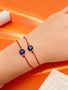 Bộ 2/6/12 chiếc Vòng tay mắt quỷ, Vòng tay thủ công hạt mắt tráng men dây đỏ, Trang sức thời trang Vòng tay cặp đôi, Thích hợp đeo hàng ngày hoặc làm quà tặng - Đỏ - Xem 6