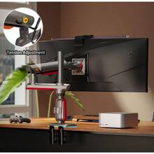 Gaming Monitor Arm For Flat/Ultrawide/Curved Monitors 32 To 60 Inch Heavy Duty Monitor Stand Load Up To 20 Kg VESA 75/100 Mm Monitor Mount L70 - Red - View 8