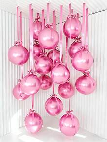 10 piezas de globos rosas de 18 pulgadas 4D con cintas de poliéster rosas y papel protector, portátiles para decoración de habitaciones, decoración de fiestas, decoración de bodas, reuniones familiares - Rosa - Ver 2