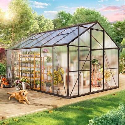 Polycarbonate Greenhouses, 8x20 FT Greenhouses For Outdoors With 4 Adjustable Roof Vents, Walk-In Aluminum Frame Greenhouse With Sliding Doors For Backyard