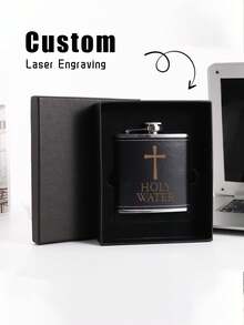 Petaca personalizada de acero inoxidable, recipiente de bolsillo para whisky personalizado, con diseño de agua bendita cristiana, adecuado para celebraciones religiosas, regalo único para hombres, amigos, colegas y hermanos - Multicolor - Ver 1