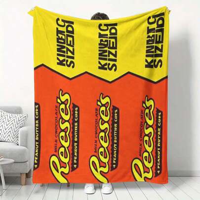 GEL HUT MUN 1pc Reese Swiss Milk Chocolate Peanut Butter Cup Design Soft Flannel Blanket, Vibrant Yellow & Black, Comfortable Gift For Friends, Family, Office, Camping, Travel - Great For Sofa, Bed Or On-The-Go, Camping Accessory, Novelty Design, Plush Texture, Pink Christmas, Christmas Decor Blanket, Personalized Blanket Gift For Boyfriend, Christmas Gift