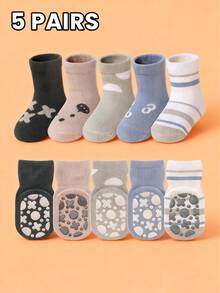 5 Pairs Spring And Autumn Children's Floor Socks, Soft And Comfortable With Anti-Slip Patterns. Cartoon Boy's Mid-Calf Socks - Multicolor - View 2