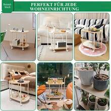 Beistelltisch mit Rollen und 2 Ebenen, moderner Sofatisch aus Kunststoff in Weiß (60*66*41 cm), mobiler Ablagetisch mit Griff für kleine Räume, multifunktional als Sofa-Beistelltisch, Servierwagen oder Beistellwagen für Wohnzimmer, Büro und Schlafzimmer - Weiss - Übersicht 9