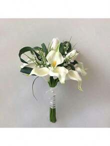 باقات زفاف للعروس والوصيفات، زهور الكلا الصناعية البيضاء، باقات زفاف للحمل في حفل الزفاف والكنيسة والديكور المنزلي، أدوات زفاف للصور، ديكورات لحفلات العروس وعيد الحب - أبيض - مشاهدة 14