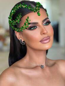 1 pièce Bandeau de mariée étincelant fait à la main avec strass, accessoire de cheveux pour mariée, demoiselle d'honneur, convient pour fête, bal de promo, cadeau de fête des Valentine - Vert - Voir 2