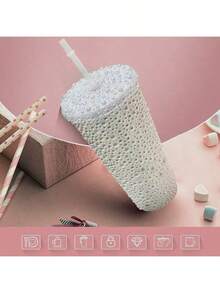 1个闪亮珍珠装饰吸管杯 - 色彩鲜艳闪亮的可重复使用饮水杯，时尚醒目，适合日常使用、聚会和送礼，这款独特的杯子将提升您的饮水体验。 - 彩色 - 查看 13