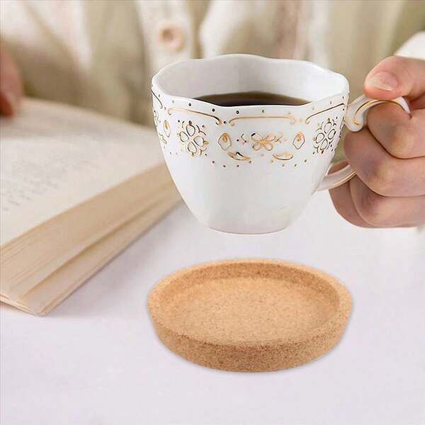 5 Pcs Cork Coaster For Beverage Coasters, Heat- Water Reusable Natural Round Coasters For Restaurants And Bars
