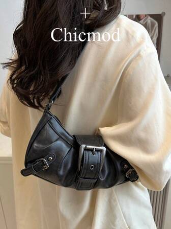 1 件女式复古机车朋克风格铆钉装饰可调节肩带大容量柔软仿油皮革渐变色单肩腋下包，适合工作、通勤、约会、派对