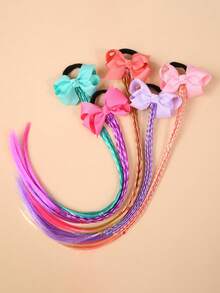 5pcs/Set Colorful Braided Hair Extensions Hair Ties With Bows, Multi - Color Synthetic Hairpieces Hair Accessories For Girls, Cute Hair Bows With Braids For Party, Cosplay, Daily Dress Up - Multicolor - View 5