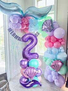 18件套美人鱼主题生日数字气球套装，包含32英寸紫色数字0-9、贝壳气球、粉色/蓝色/紫色乳胶气球，适用于生日派对装饰、美人鱼主题派对、生日派对用品、海底/海洋主题派对、夏季海滩装饰、美人鱼公主生日派对、沐浴主题派对。 - 彩色 - 查看 7