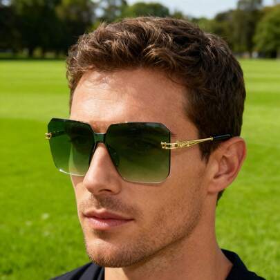 1pc/2pcs Classic Oversized Frameless Casual Fashion Glasses, High-End Business Glasses For Everyday Wear, Parties, Driving, Suitable For New Year, Trending Edgy Design, Unisex