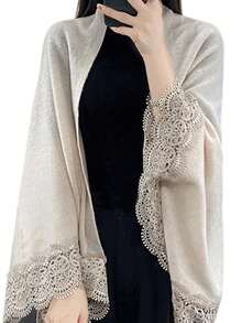 1pc Women 100% Merino Wool Poncho, Turtleneck Loose Knit Wrap Scarf, Asymmetrical Oversized Cape Shawl For Dress